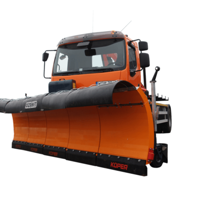 Ozamet highway snow plough with a folding extension